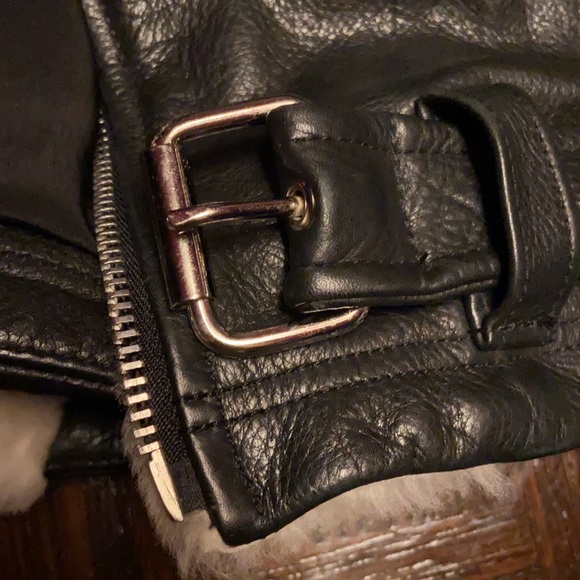 Shearling leather fur coat jacket white / cream and black - Picture 16 of 16